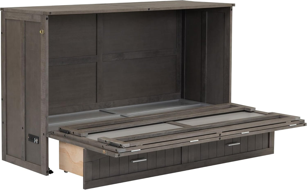 Queen Murphy Bed Cabinet with Drawer and Charging Station, 63" Foldable for Small Space K243510