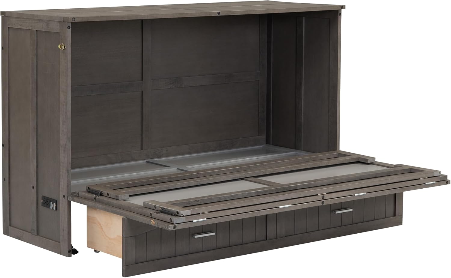 Queen Murphy Bed Cabinet with Drawer and Charging Station, 63" Foldable for Small Space K243510