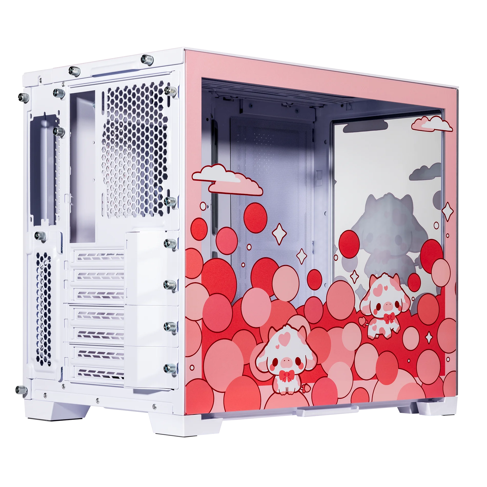 Velztorm Bubble Cow Custom Art Aluminum Tempered Glass O11 Dynamic Mini Rose Pink Gaming Computer Case D216277