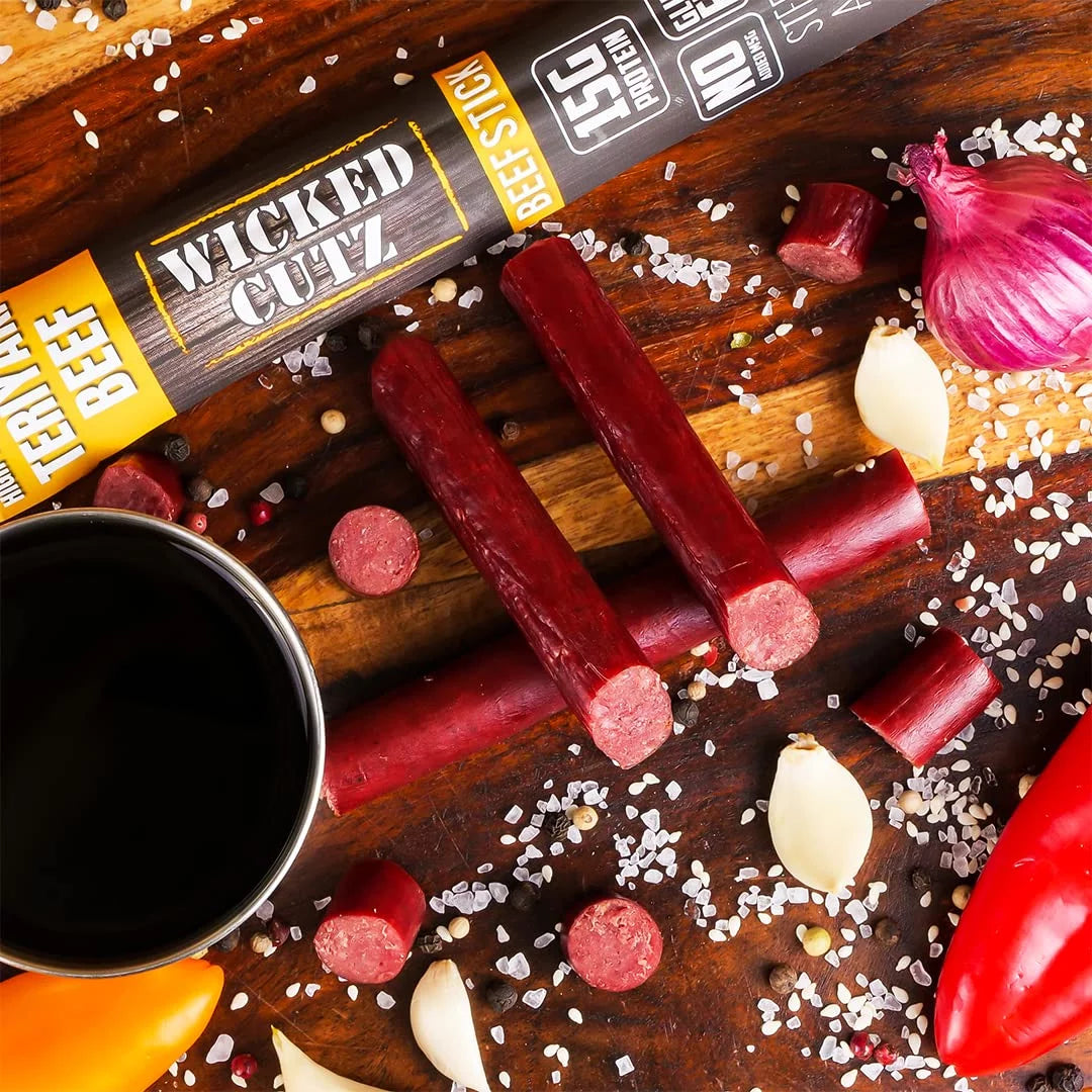 Wicked Cutz Premium Beef Jerky Sticks, 6-Flavor Variety Pack, 18-Pack Q51540
