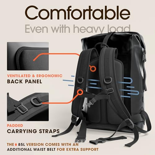 Earth Pak Waterproof Backpack Roll-Top Hiking Dry Bag with Phone Case, Black 35L L5072