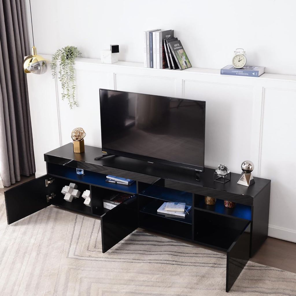 TV Stand for TVs up to 80" with LED Light, Media Console, Black Q40465