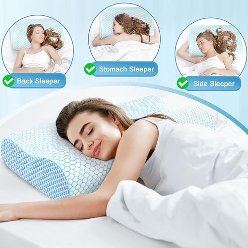 Ergonomic Memory Foam Neck Pillow for Sleeping and Neck Pain Relief, Blue M6774