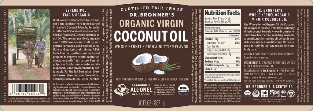 Dr. Bronner's Regenerative Organic Whole Kernel Coconut Oil 30oz J47707