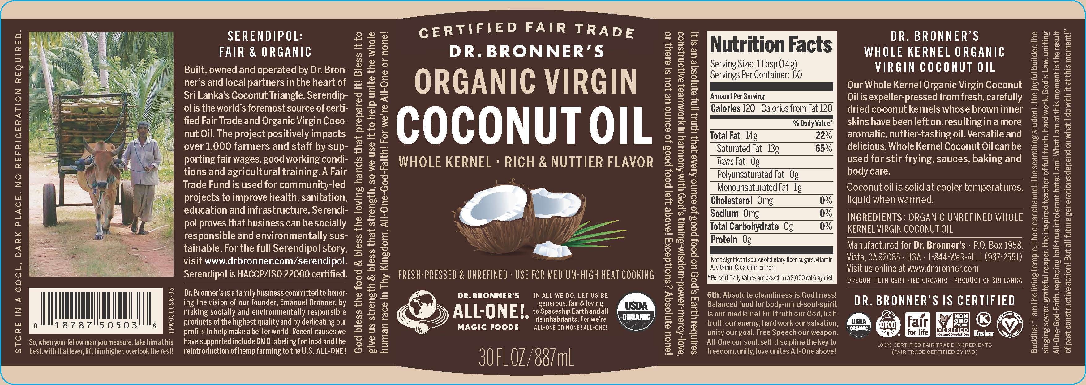 Dr. Bronner's Regenerative Organic Whole Kernel Coconut Oil 30oz J47707