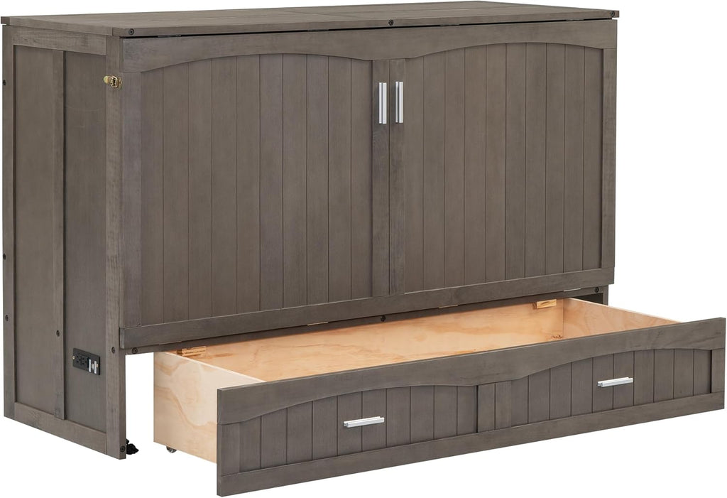 Queen Murphy Bed Cabinet with Drawer and Charging Station, 63" Foldable for Small Space K243510