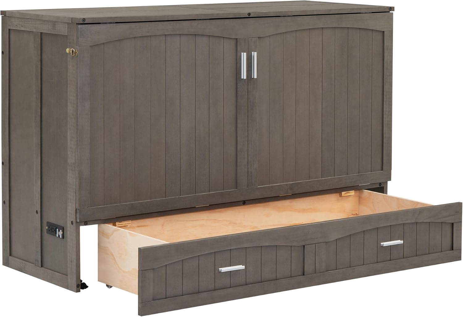Queen Murphy Bed Cabinet with Drawer and Charging Station, 63" Foldable for Small Space K243510