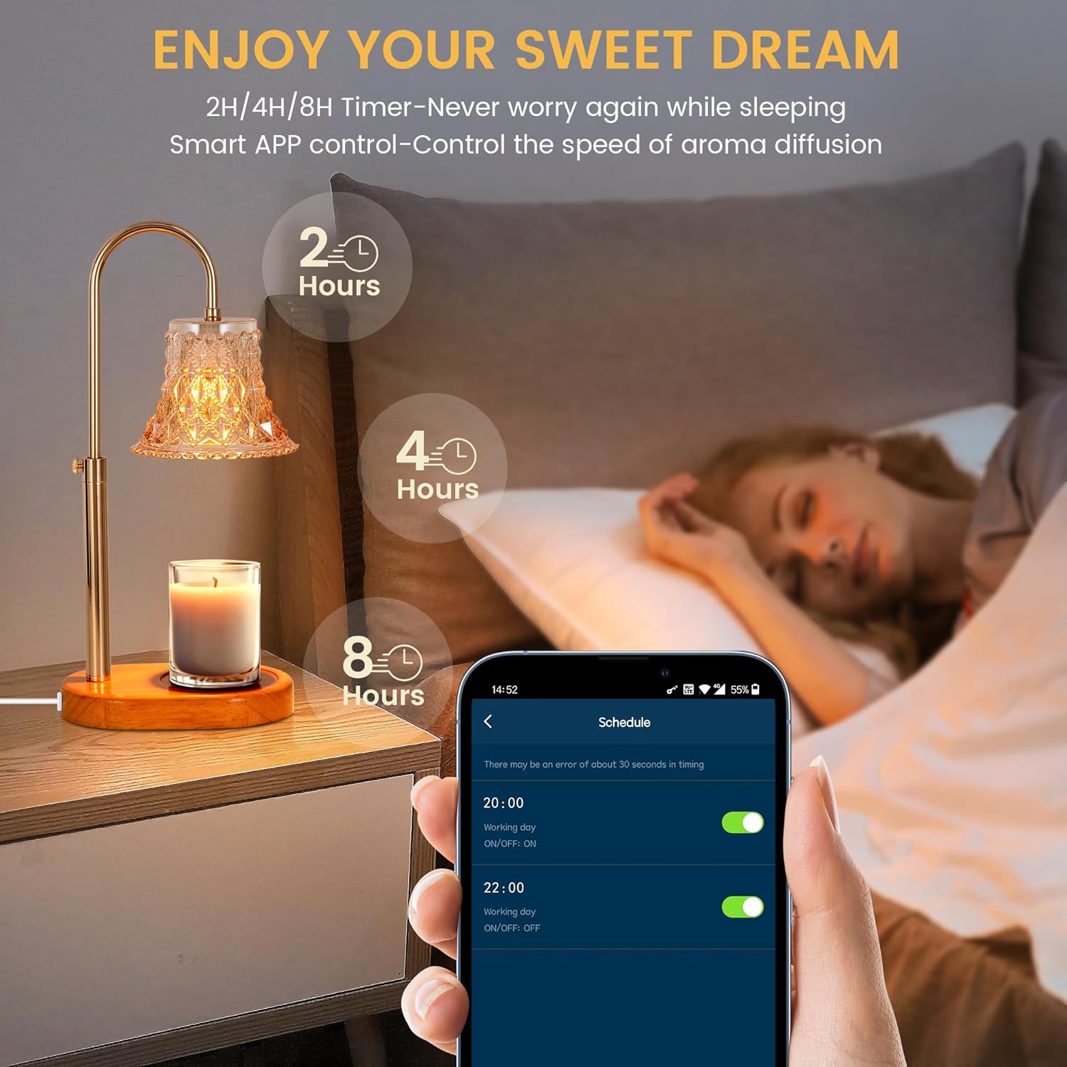 Candle Warmer Lamp with APP Control, 2 Bulbs, Timer & Dimmer for Jar Candles E2343