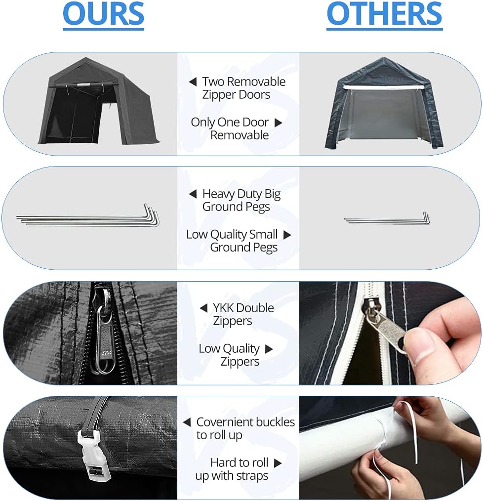 ADVANCE OUTDOOR 10x10 ft Heavy Duty Portable Canopy Shelter Carport with Zipper Doors, Gray F9533