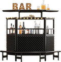 Bar Unit for Liquor, 4 Tier Home Bar Cabinet with Stemware Rack, Storage Shelf and Footrest, 47.24" L x 20.86" W x 43.3" H, Black