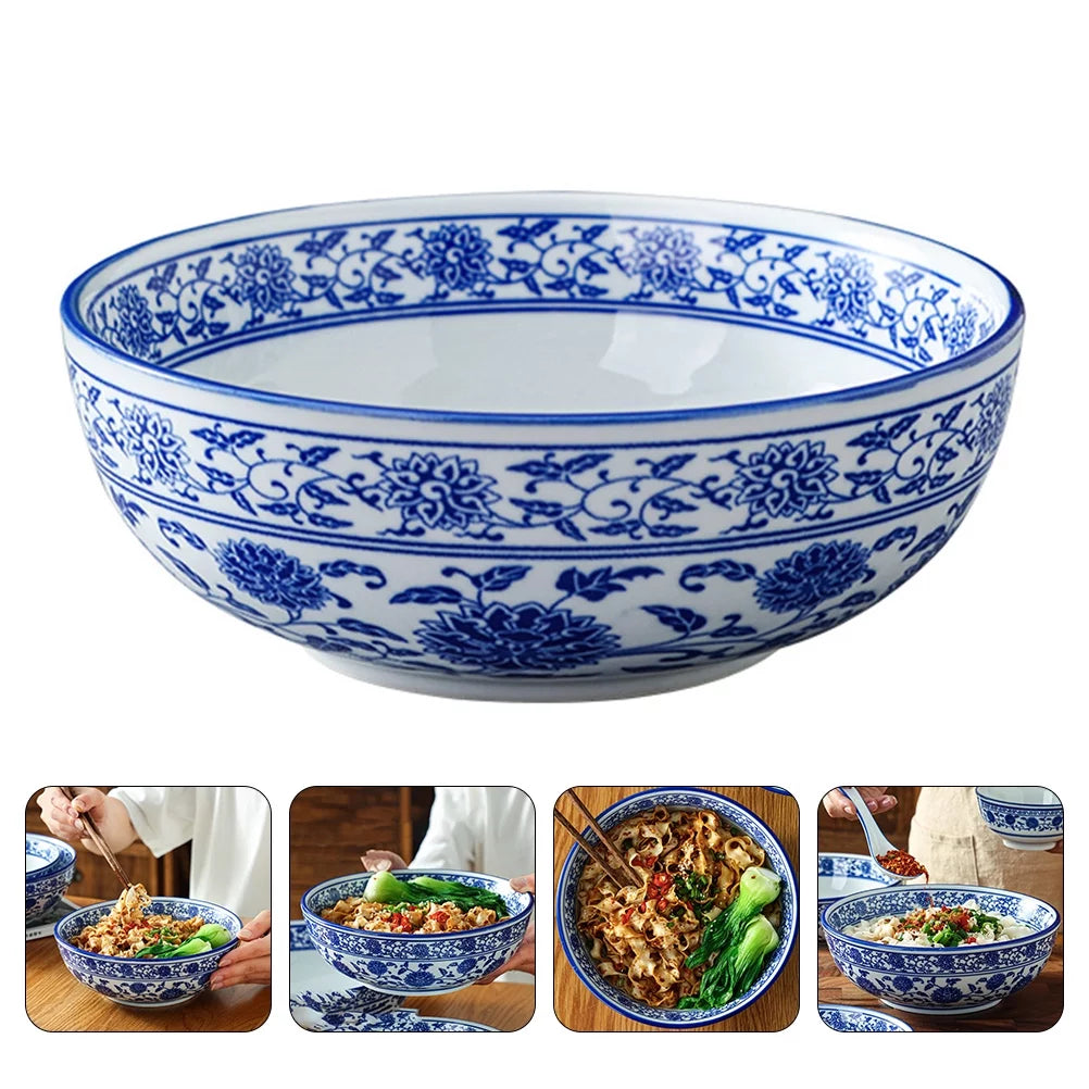 Chinese Style Ceramic Bowl Blue and White Porcelain for Home D3683