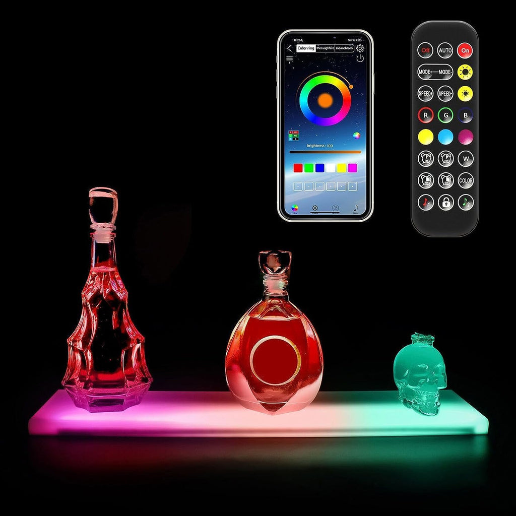 LED Lighted Liquor Bottle Display Shelf 24-inch Acrylic with Remote L99427