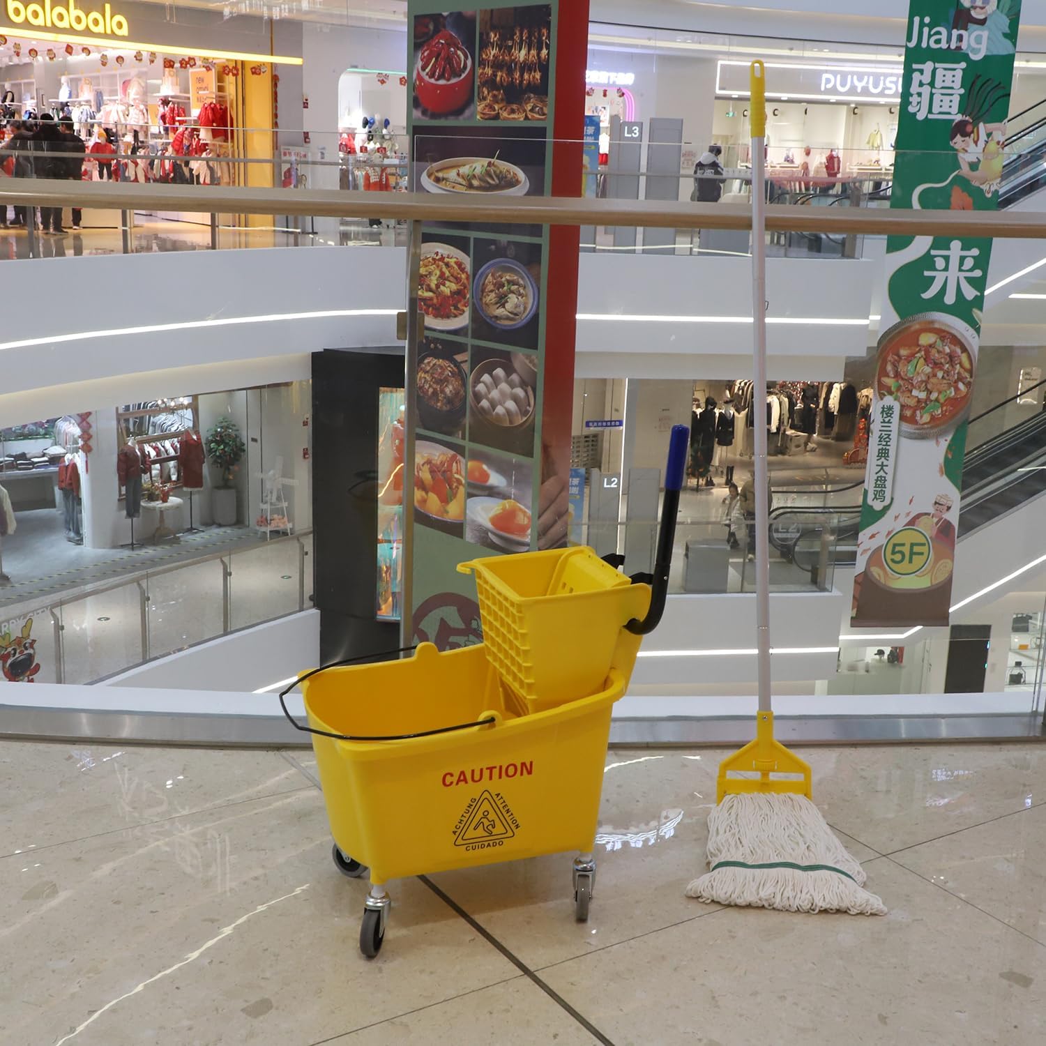 Commercial Mop Bucket with Side Press Wringer on Wheels, 35 Quart D6938