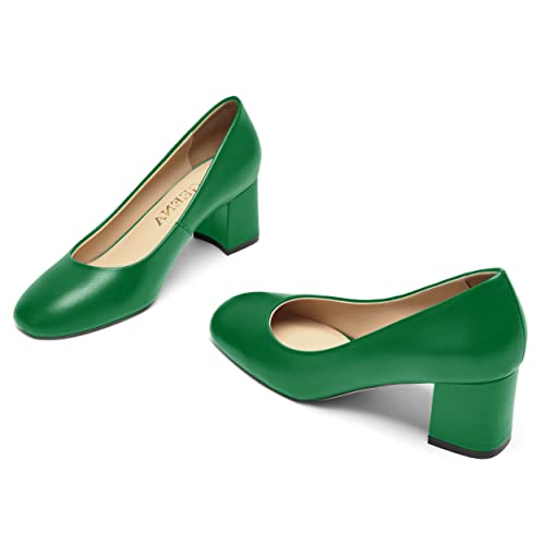Women’s Matte Leather Slip On Chunky Low Heel Pumps E80602