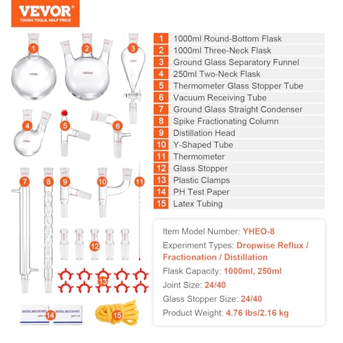 VEVOR 24/40 Chemistry Glassware Kit 29PCS 250 1000ml Y24853
