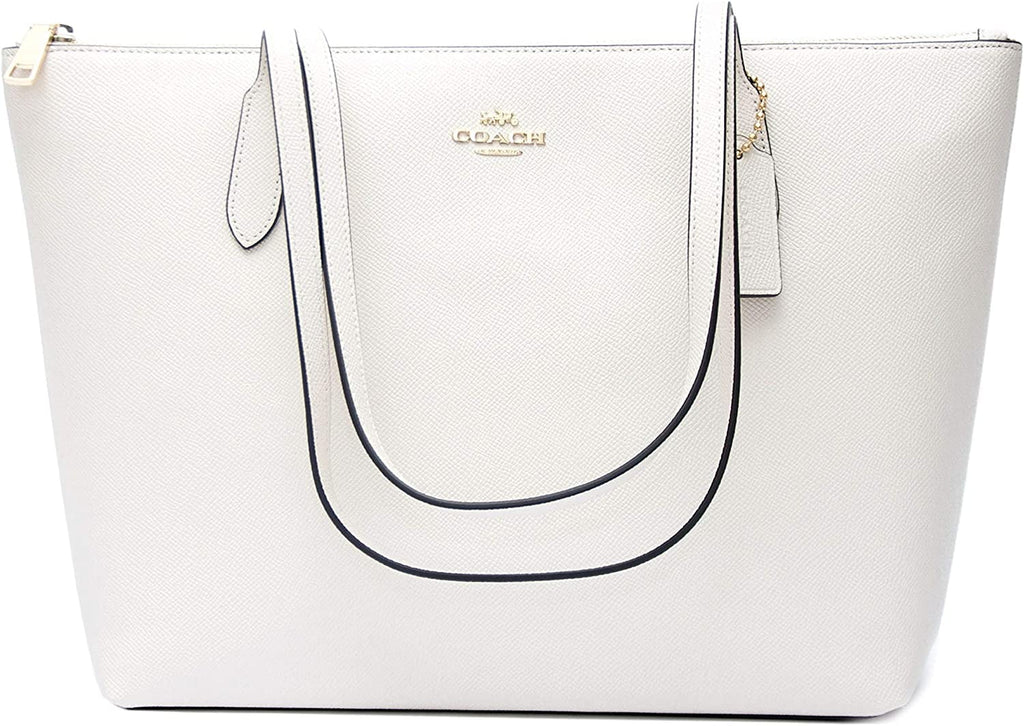 Coach Leather Zip Top Tote Chalk