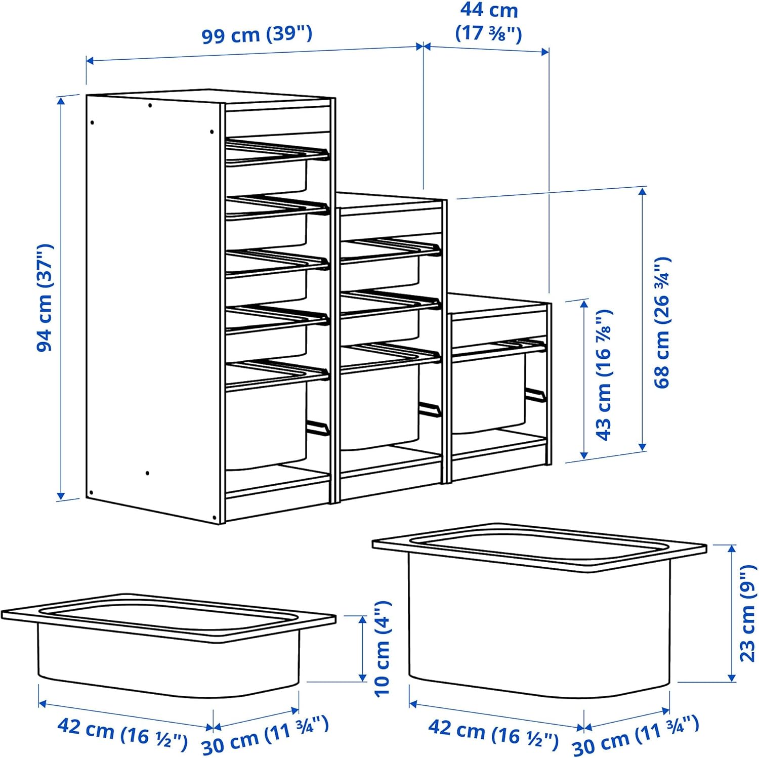Ikea TROFAST Storage Combination with Boxes, 99x44x94 cm, White P64903