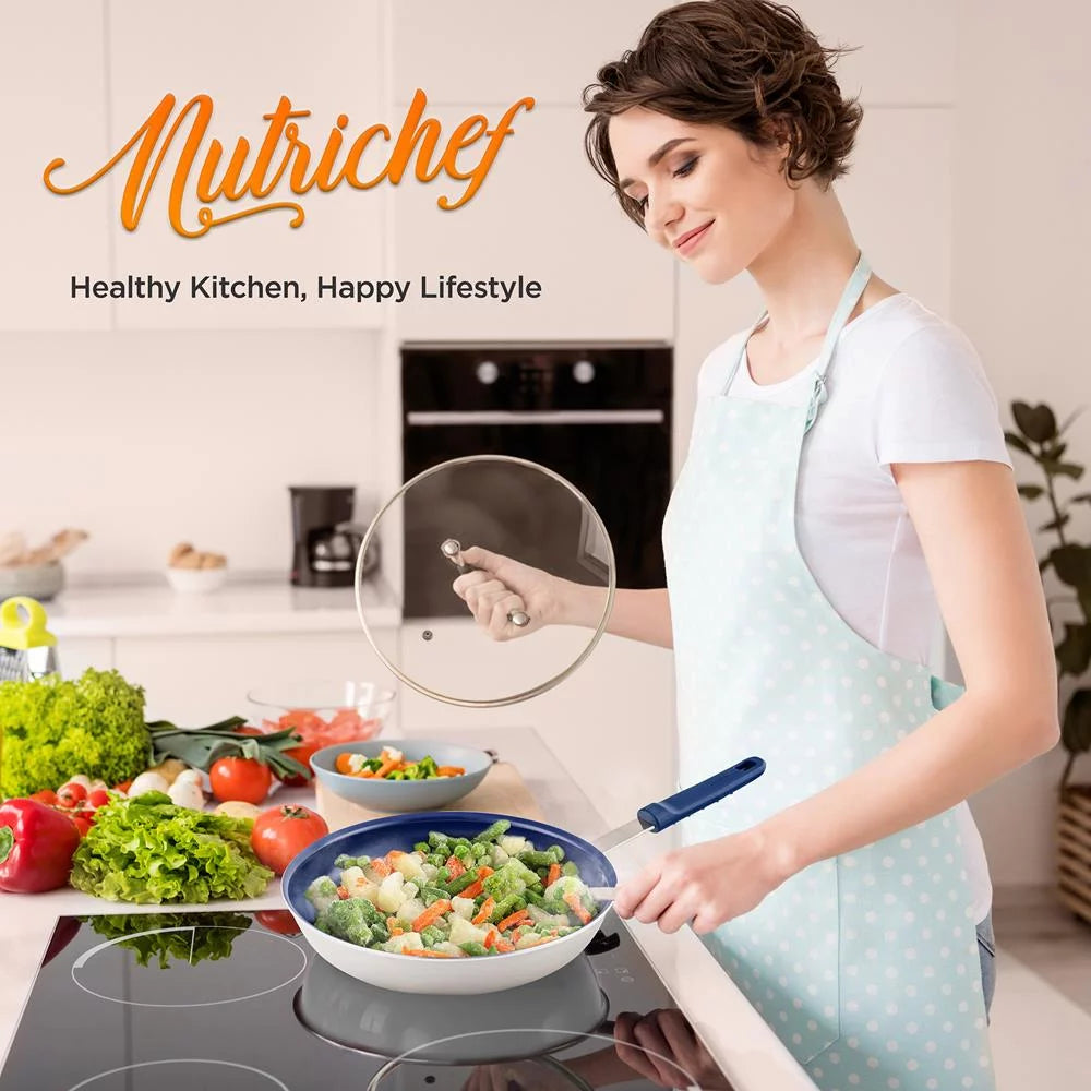 NutriChef 8" Nonstick Frying Pan with Lid, Ceramic Coating M34764