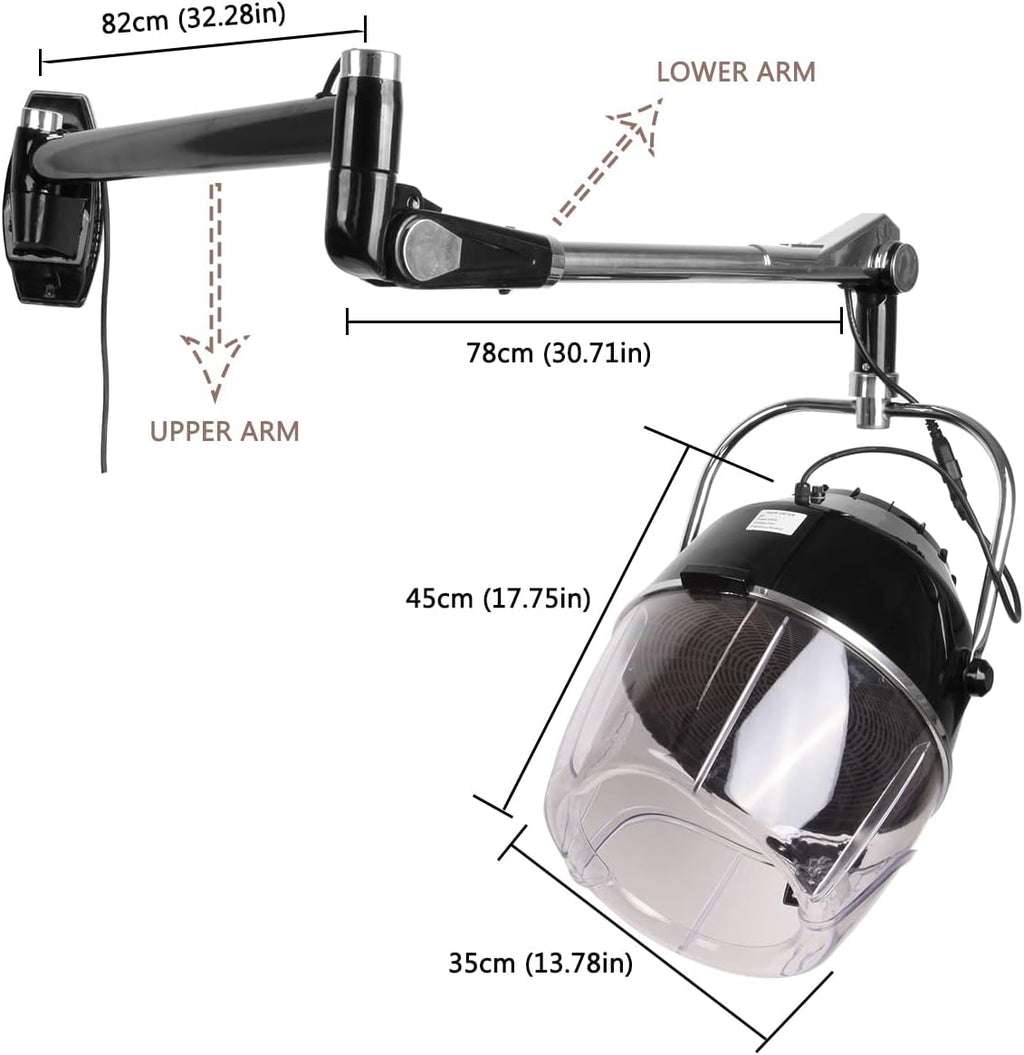 Samger Retractable 900W Wall Mounted Hair Hood Dryer with Swivel Arm A801024