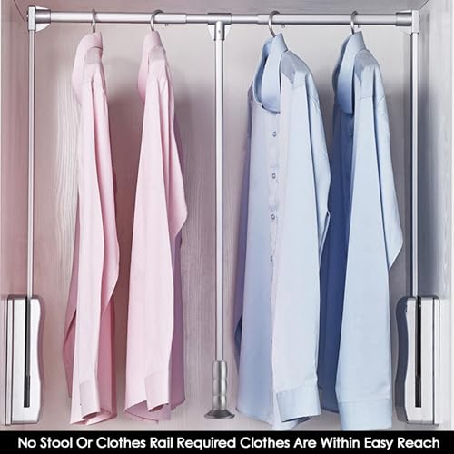 Pull Down Closet Rod, Extendable Adjustable Wardrobe Organizer, Silver B596826
