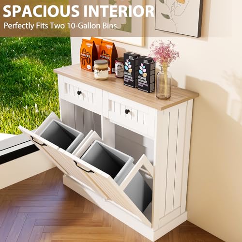 HTK Double Tilt Out Trash Cabinet for Kitchen, White N961663