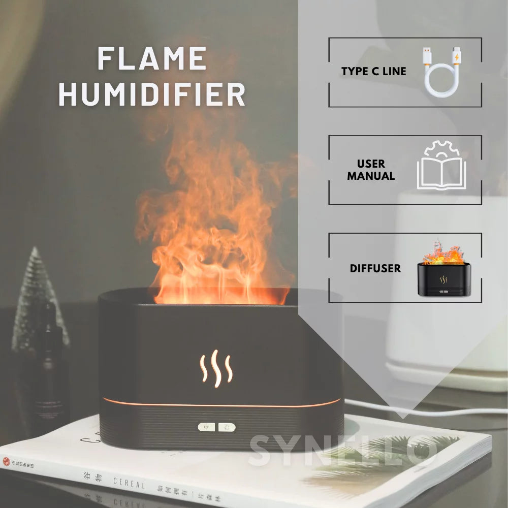 SYNELLO Flame Diffuser for Essential Oils 180ml Cool Mist Humidifier A15107