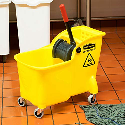 Rubbermaid Commercial 31 QT Tandem Mop Bucket with Wringer on Wheels, Yellow E9339