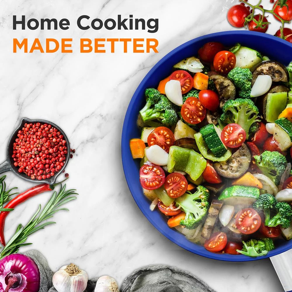 NutriChef 8" Nonstick Frying Pan with Lid, Ceramic Coating M34764