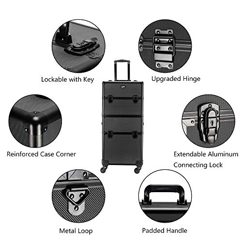 Rolling Makeup Train Case with Removable Wheels, Black D763