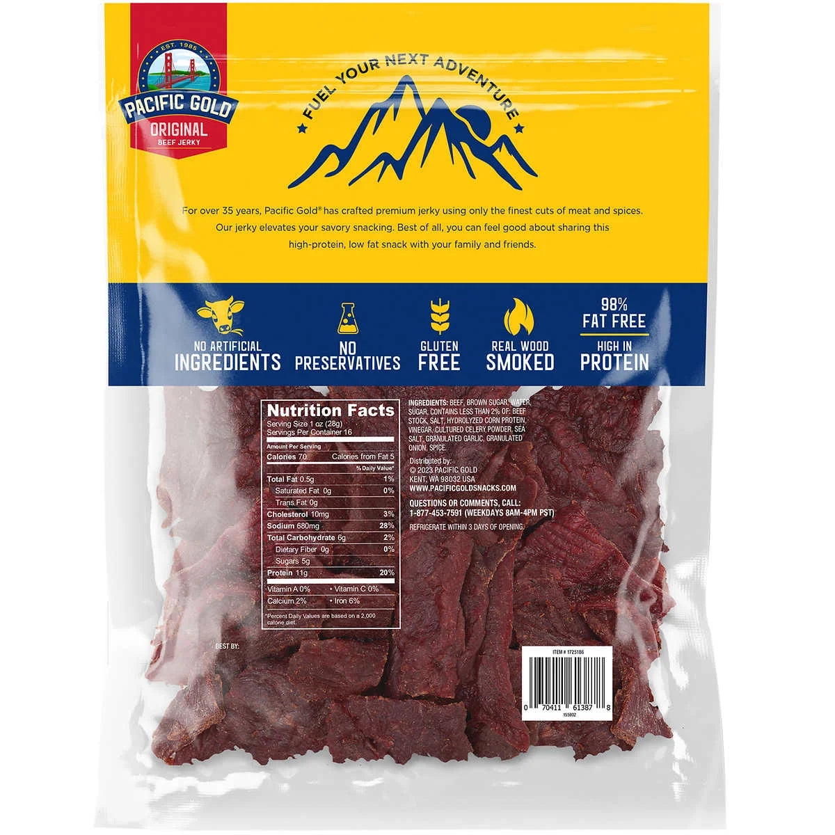 Pacific Gold Beef Jerky Original 16 oz V64848