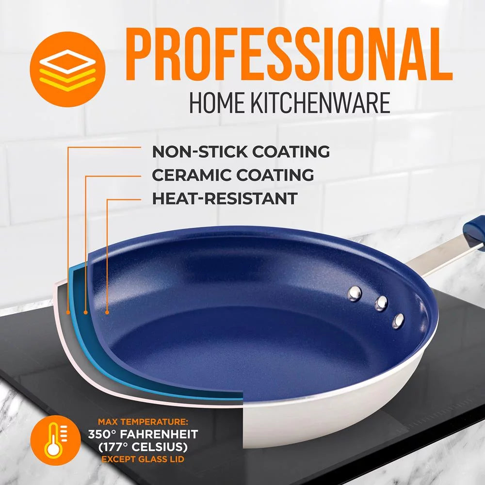 NutriChef 8" Nonstick Frying Pan with Lid, Ceramic Coating M34764
