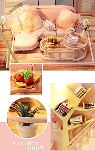 Kisoy Dollhouse Miniature with Furniture Kit, Handmade DIY House Model (Blossom Stories) R401