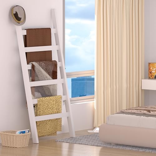 White 6-Tier Bamboo Blanket Ladder Rack P619974