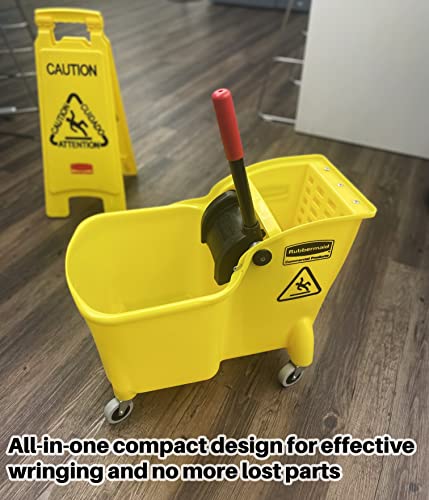 Rubbermaid Commercial 31 QT Tandem Mop Bucket with Wringer on Wheels, Yellow E9339