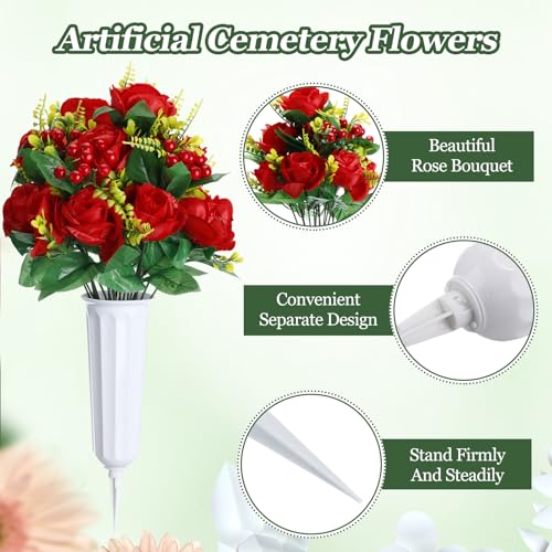 4 Sets Artificial Cemetery Flowers with Grave Vase for Memorial Day X727