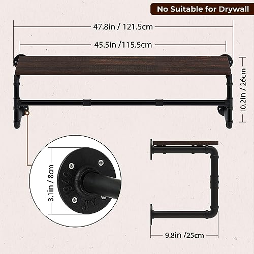 GREENSTELL Wall Mounted Clothes Rack with Top Shelf, 45.5in Industrial Pipe Garment Rack M889