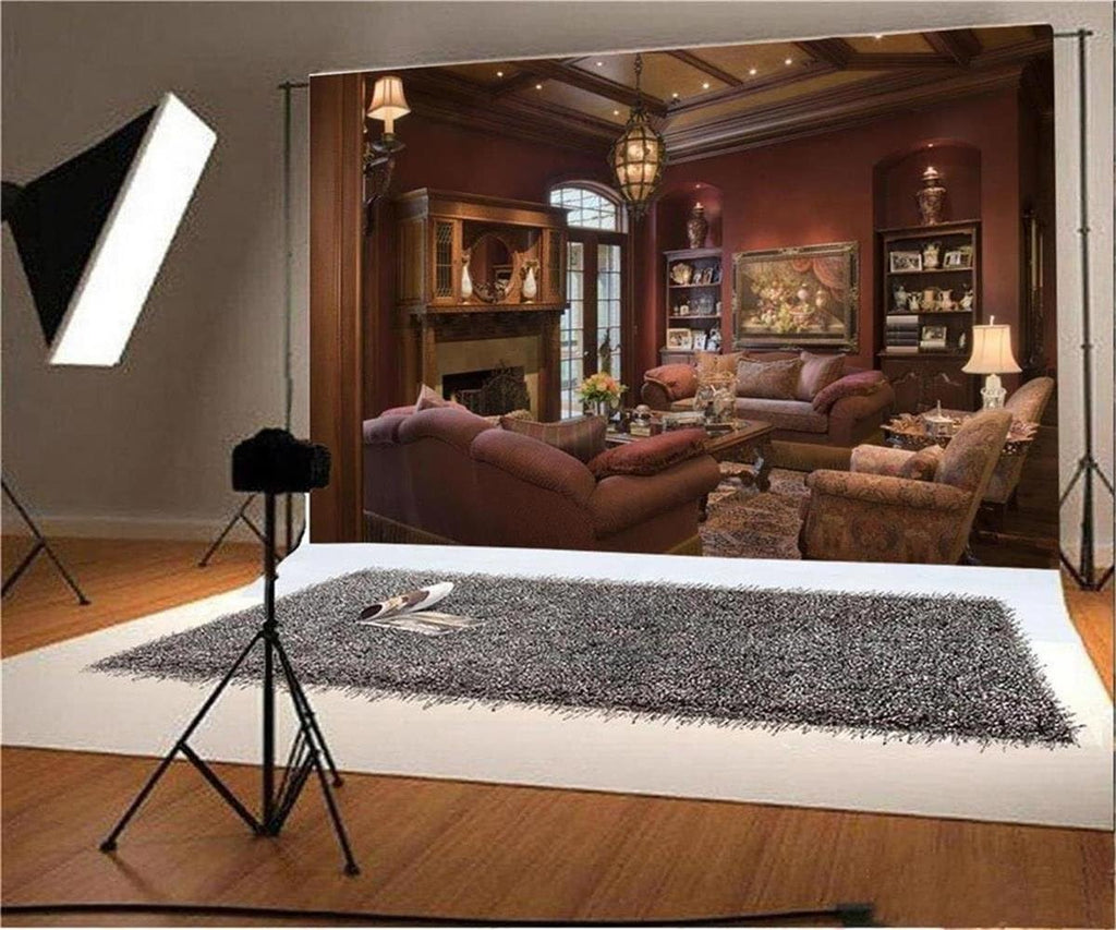 AOFOTO 12x8ft Luxury Living Room Background Photography Backdrop Vintage Fireplace Interior W169