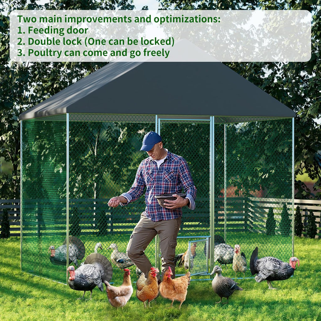 Large Chicken Coop Run Outdoor Walk-in Poultry Hen Cage with Waterproof Cover L485567