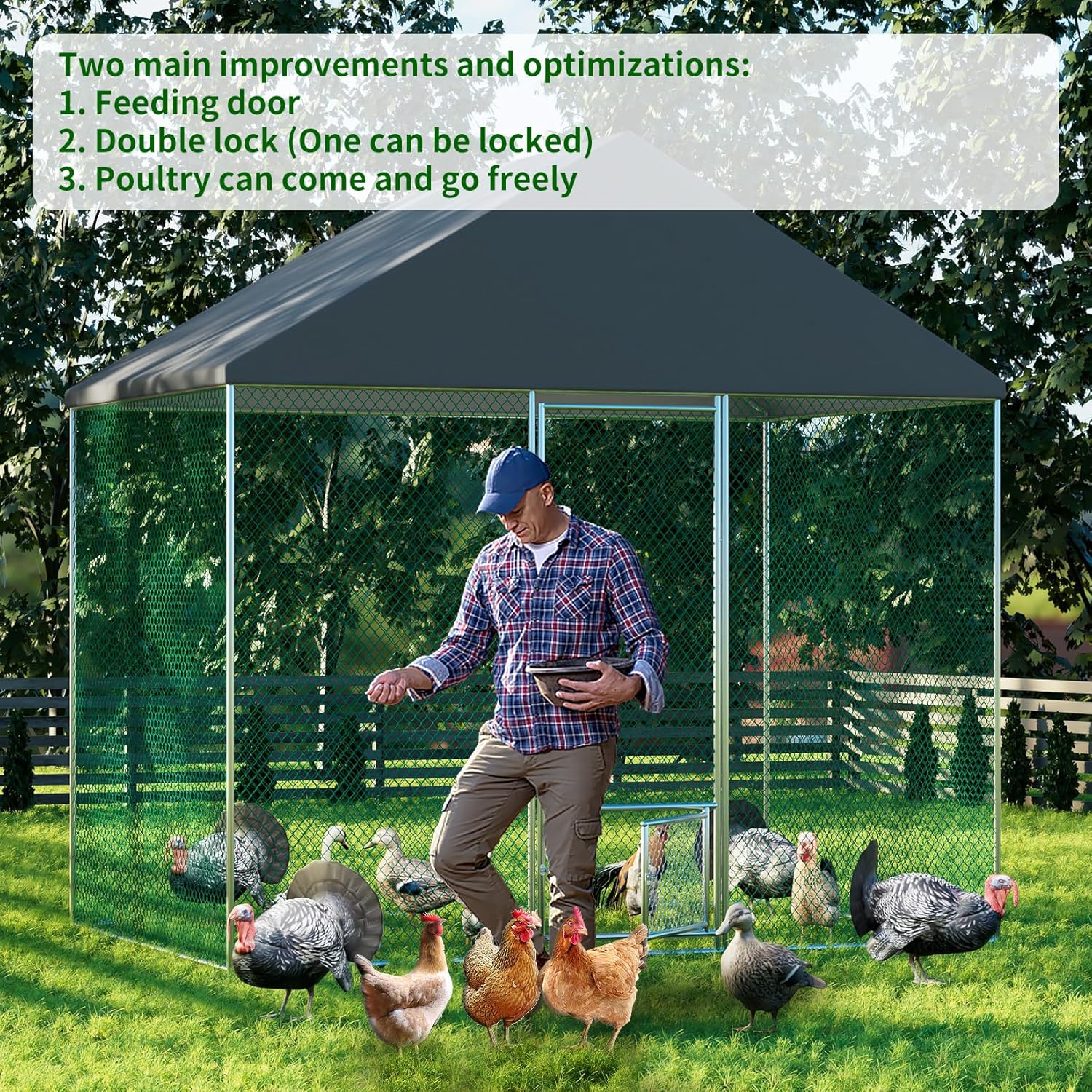 Large Chicken Coop Run Outdoor Walk-in Poultry Hen Cage with Waterproof Cover L485567