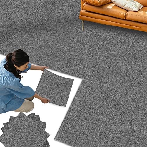 12Pcs Carpet Squares Self Adhesive Carpet Tiles 12" x 12" Commercial Carpet Floor Tiles Non-Slip Peel and Stick Carpet Tile Home Furnishings Floor Easy Install DIY