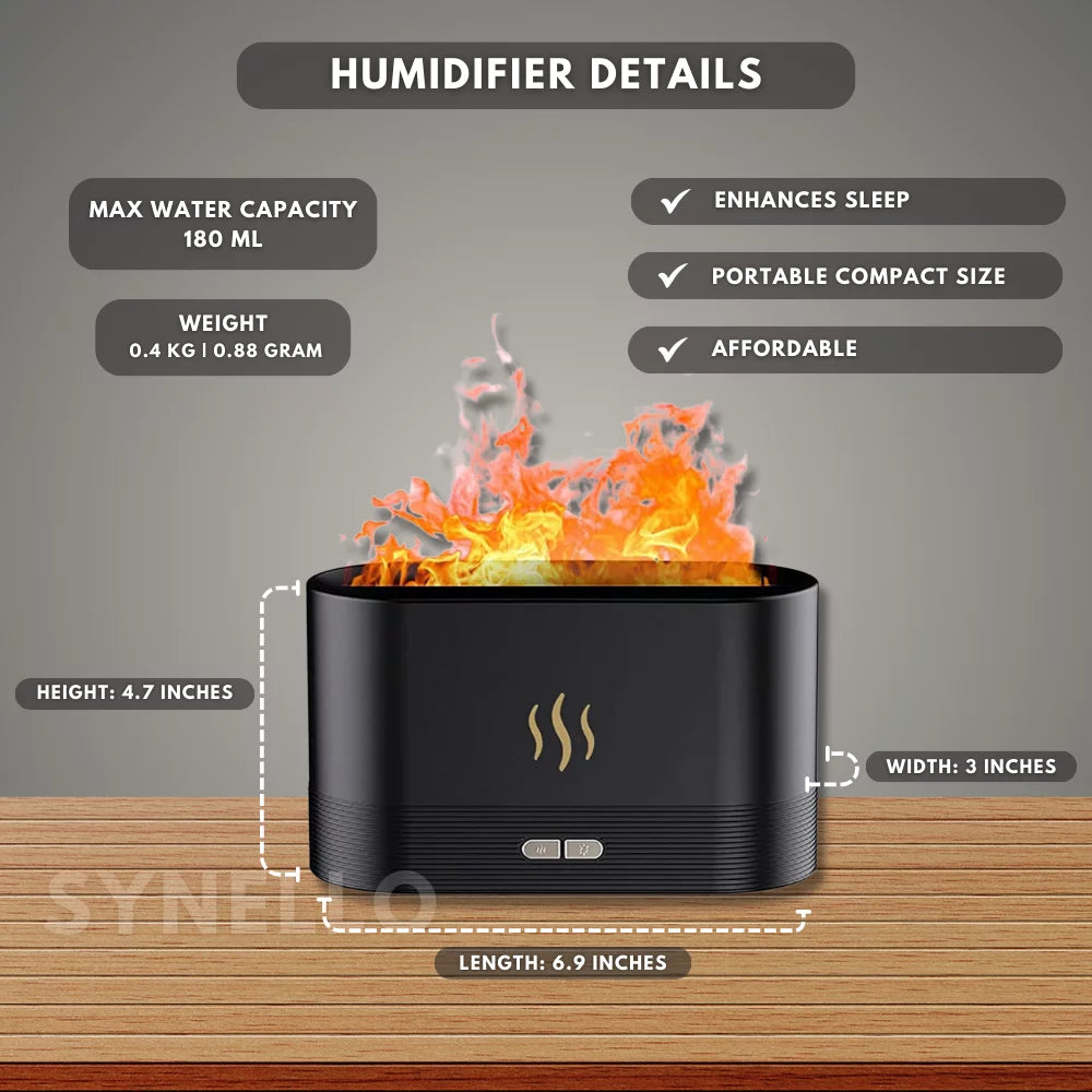 SYNELLO Flame Diffuser for Essential Oils 180ml Cool Mist Humidifier A15107