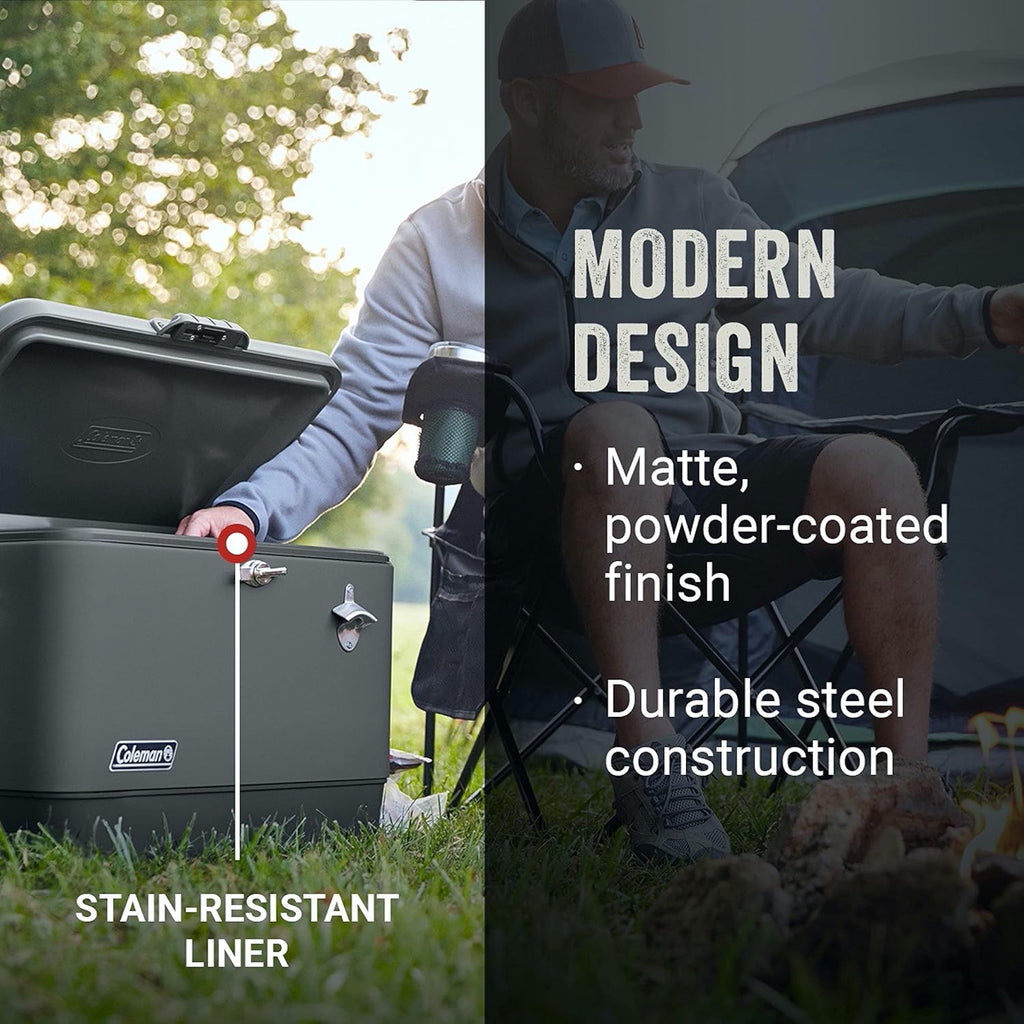 Coleman Steel-Belted 54-Quart Cooler for Camping, Insulated Portable Ice Chest I368