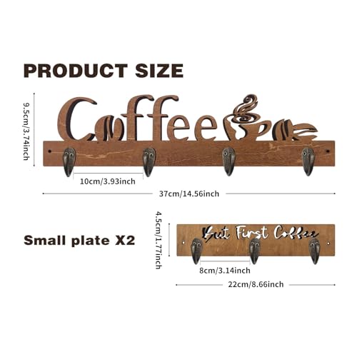 3 Pack Coffee Mug Shelf Wall Mounted with 10 Hooks, Wooden Kitchen Decor F926844