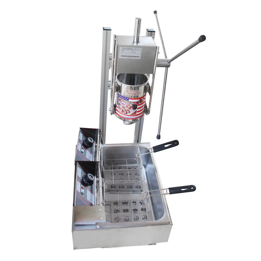 Miumaeov Churros Machine Manual Stainless Steel Vertical Sausage Stuffer with 12L Fryer G5601