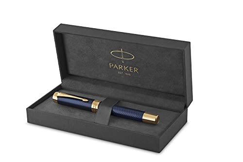 Parker Duofold Centennial Fountain Pen, Medium Solid Gold Nib, Blue Chevron V703