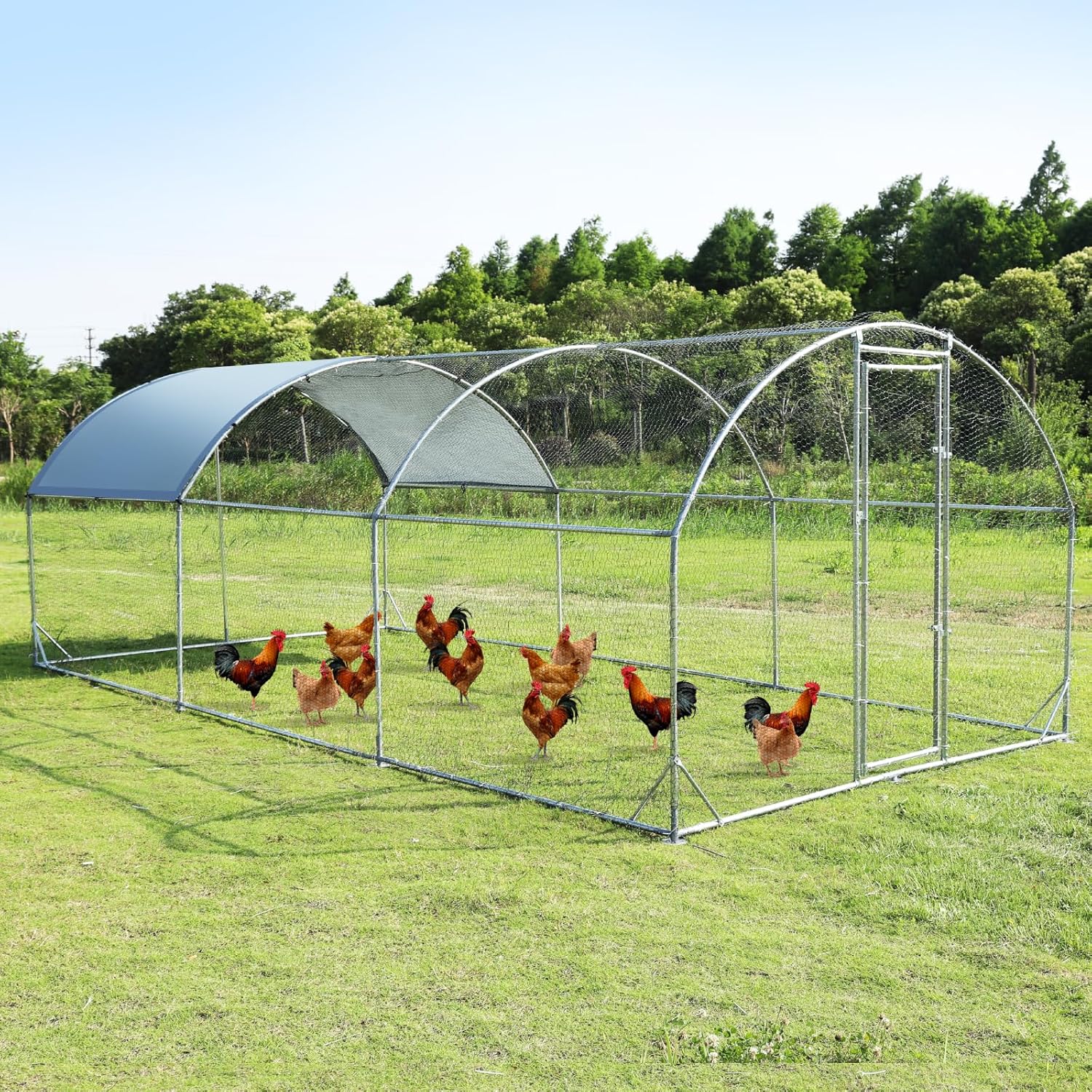 Large Metal Chicken Coop Walk-in Poultry Cage with Waterproof Cover P7504