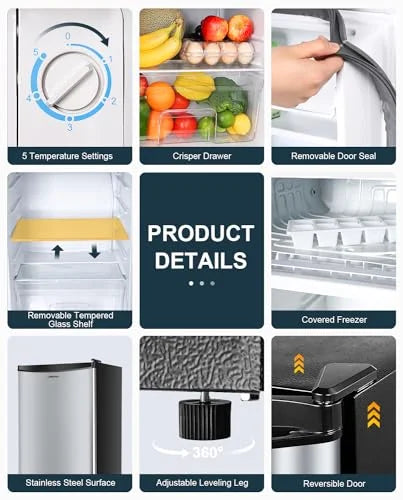 Upstreman 3.2 Cu.Ft Mini Fridge with Freezer, Stainless Steel X1754