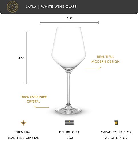 JoyJolt Layla White Wine Glasses, Set of 4, 13.5 oz, Clear I3892
