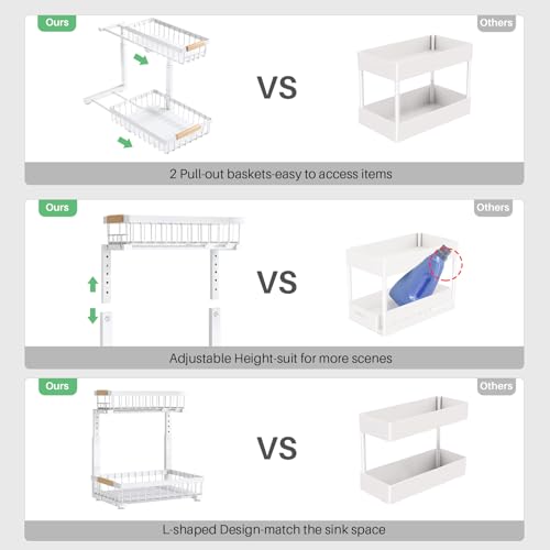 Under Sink Organizer 2 Pack, 2 Tier Metal Slide Out Shelf for Kitchen Bathroom Z6321
