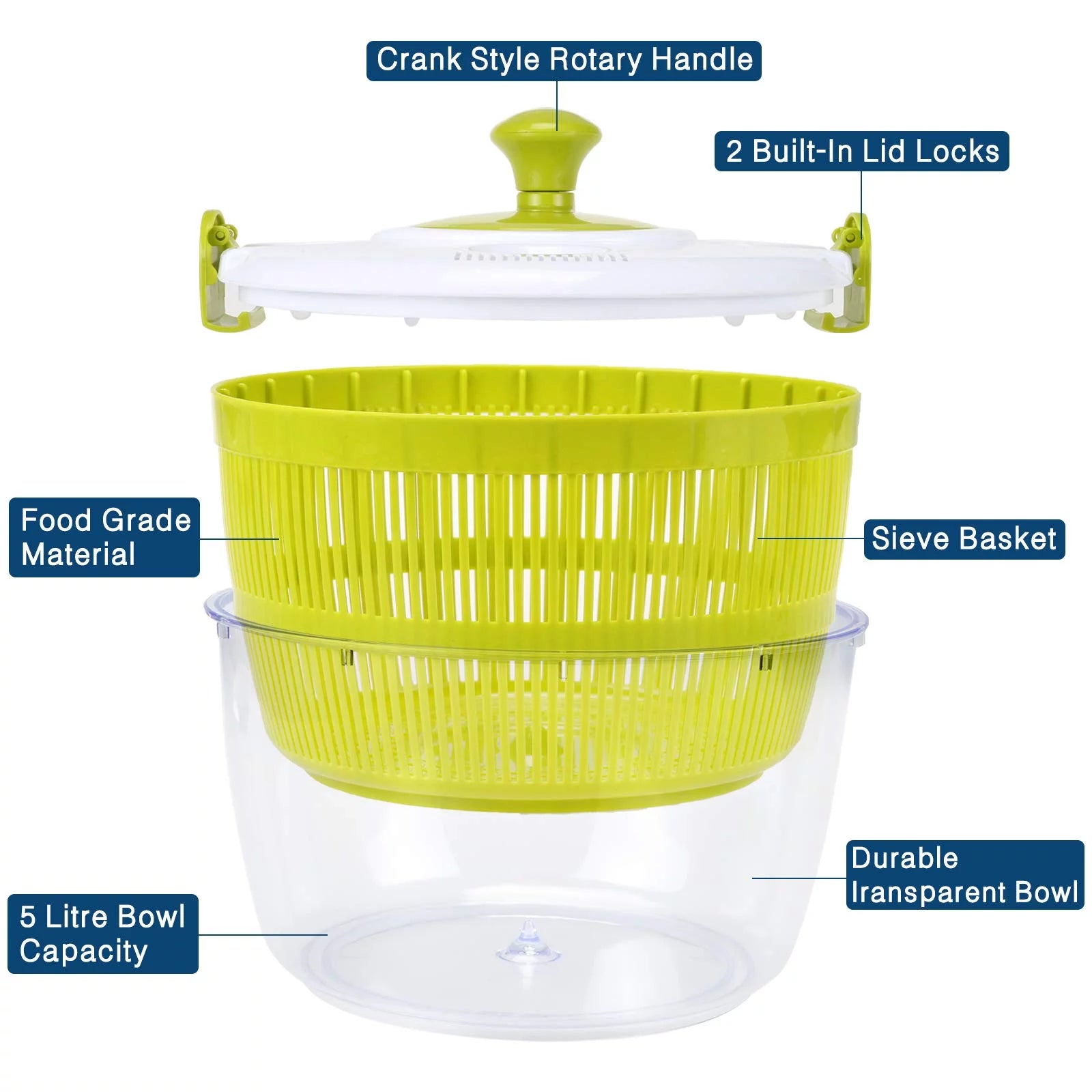 Salad Spinner 5L Fruit and Vegetable Washer Dryer E201
